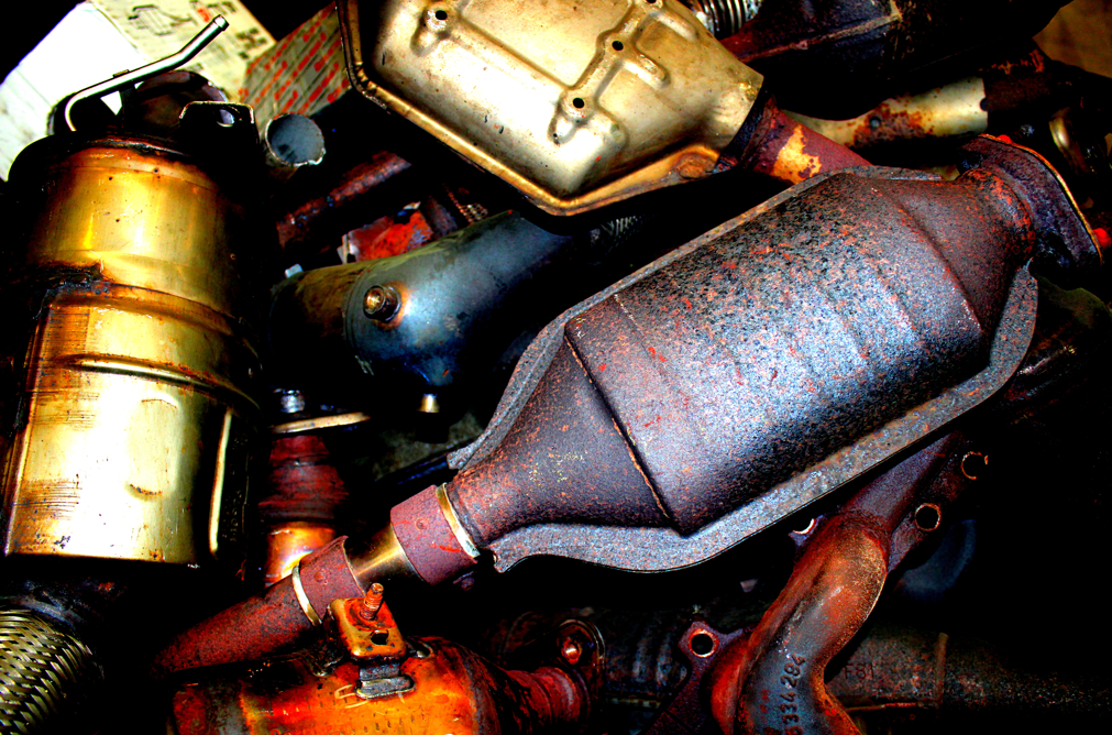 A vehicle catalytic converter.