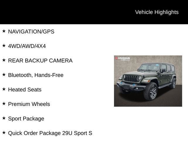 Used 2024 Jeep Wrangler 4xe Sports S 4XE with VIN 1C4RJXN60RW141574 for sale in Pataskala, OH