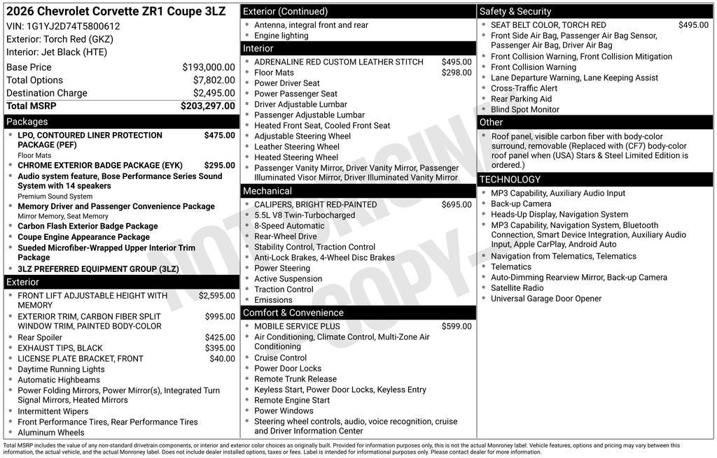 2026 Chevrolet Corvette ZR1 3LZ