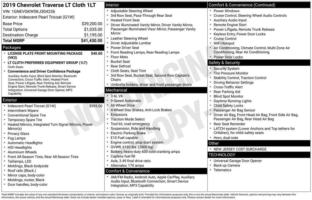 2019 Chevrolet Traverse LT Cloth