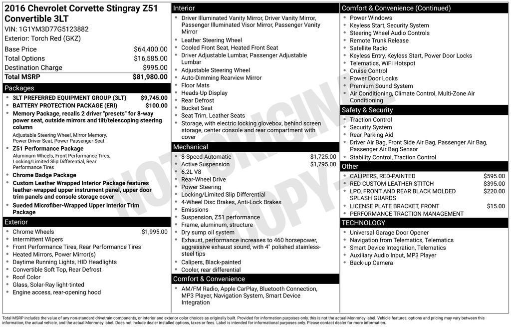 2016 Chevrolet Corvette Stingray Z51 3LT