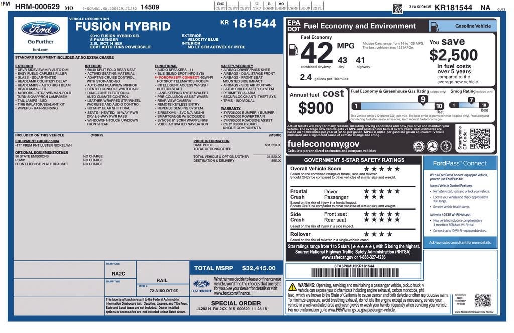 2019 Ford Fusion Hybrid SEL