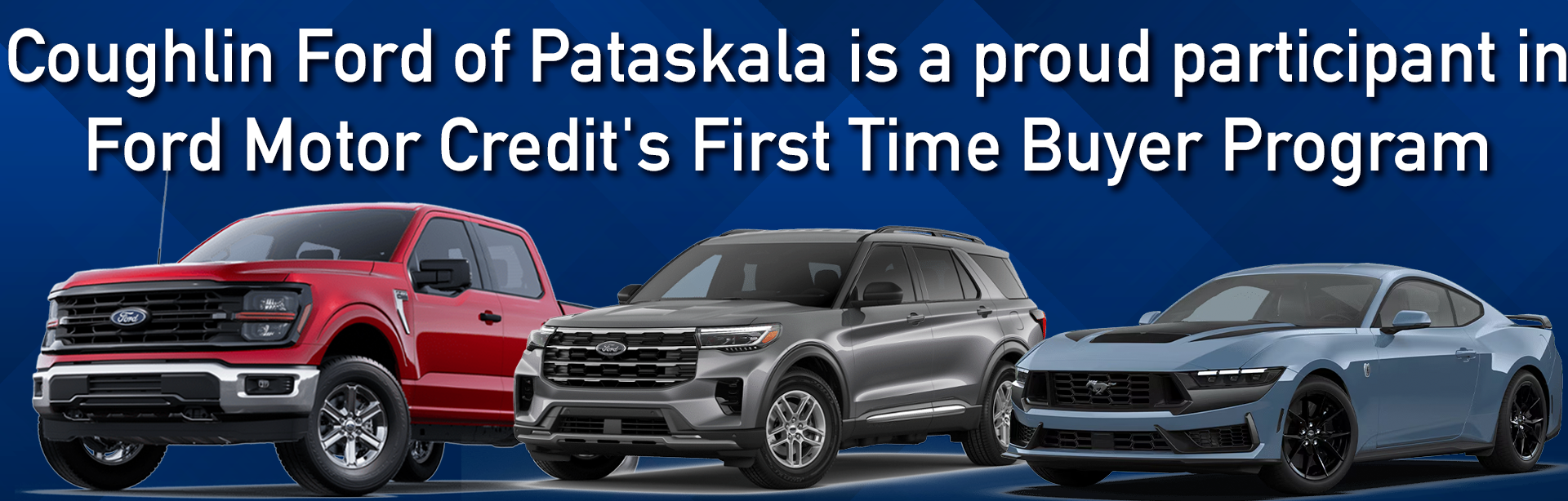 Ford vehicle line up on blue background